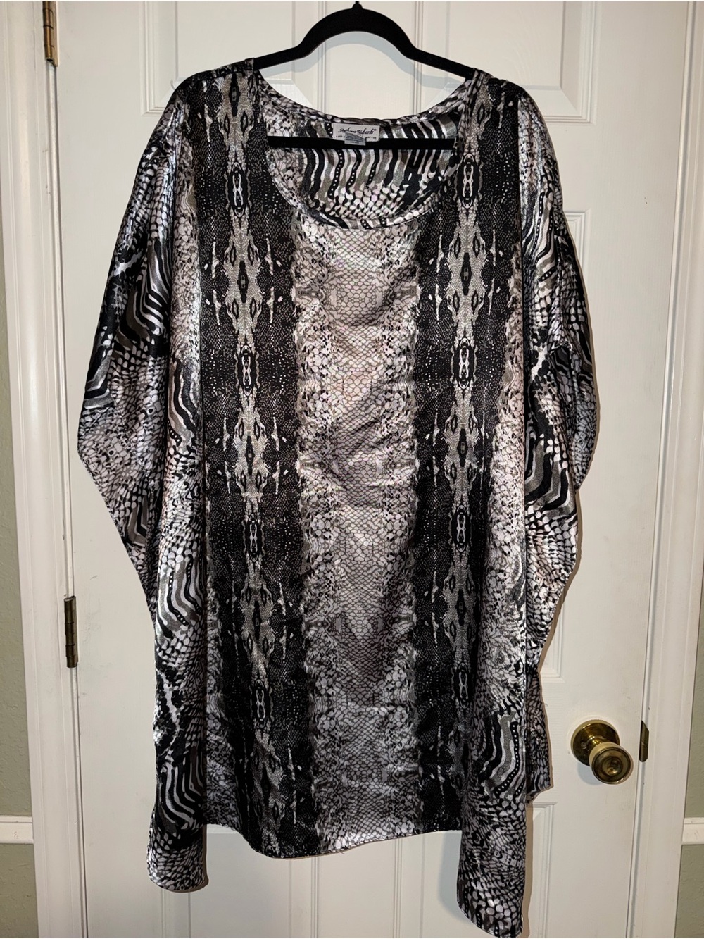 Anthony Richards Black White Snake-Print Satin Robe Patio Dress MuuMuu